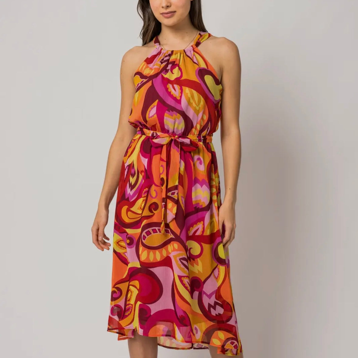 Multi Halter Neck Midi Dress