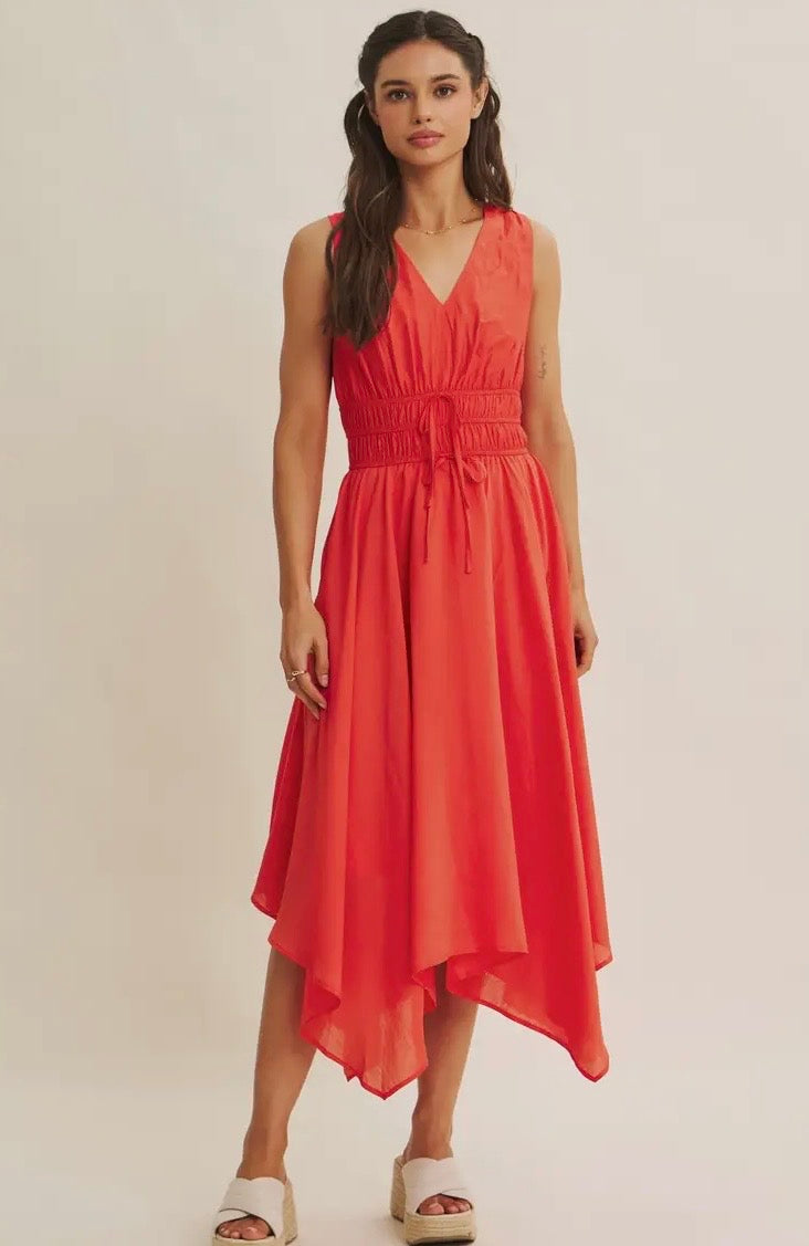 Vermillion Red Handkerchief Herm Dress