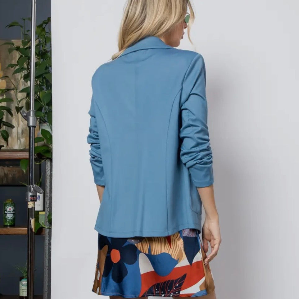 Light Blue Ponte Button Front Blazer