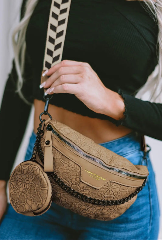 Brown Colorblock Strap Chain Crossbody with Coin Purse