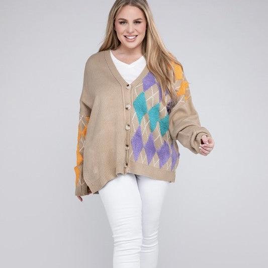 Plus V Neck Button Front Cardigan