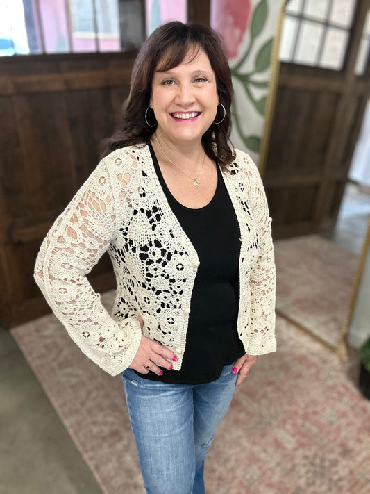Cream Crochet Button Front Cardigan