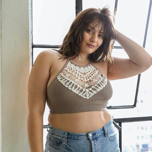 Crochet lace high neck bralette 