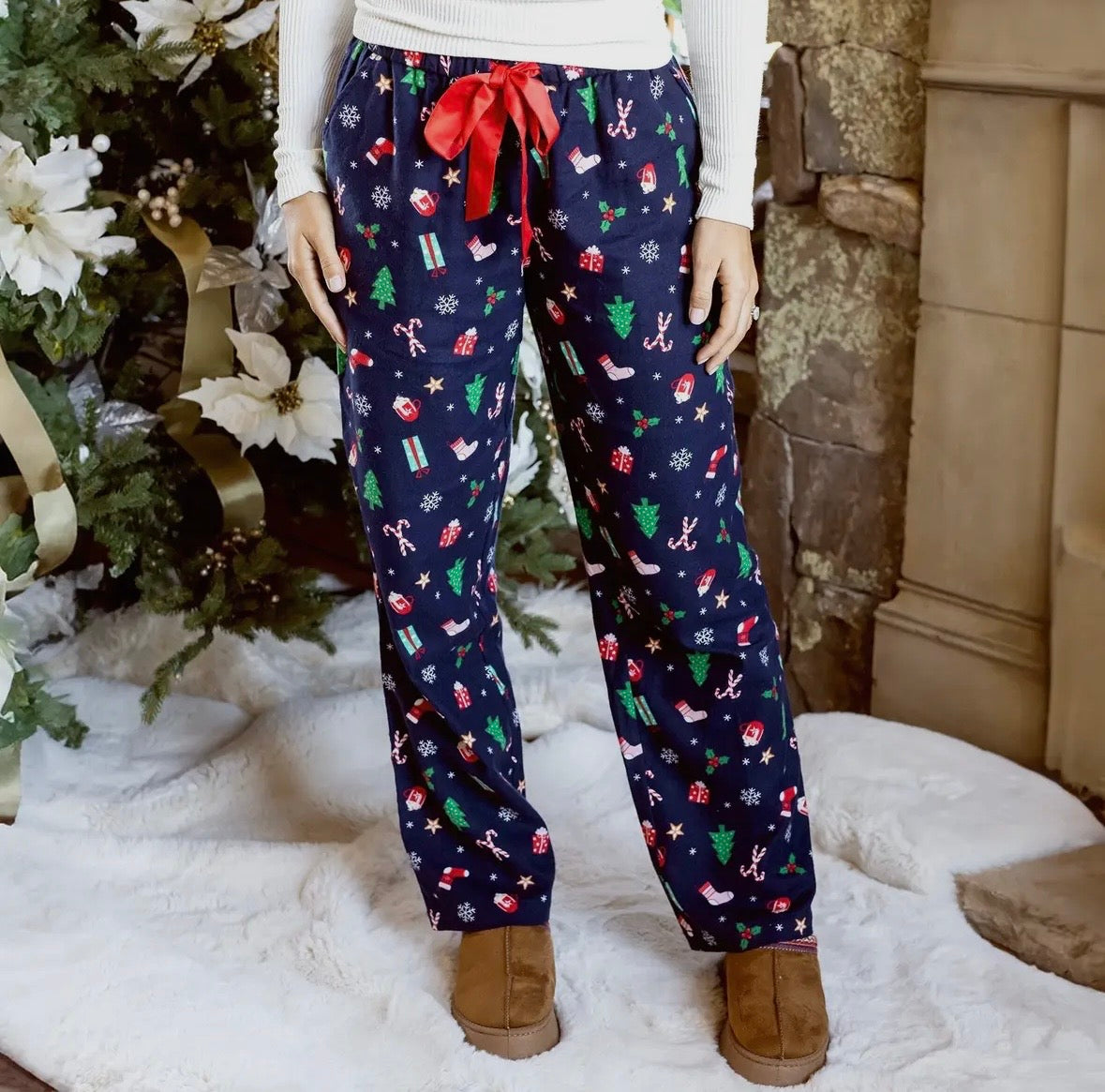 Navy Flannel Christmas Pajama Pants
