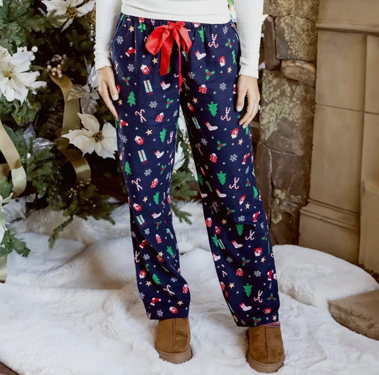 Navy Flannel Christmas Pajama Pants