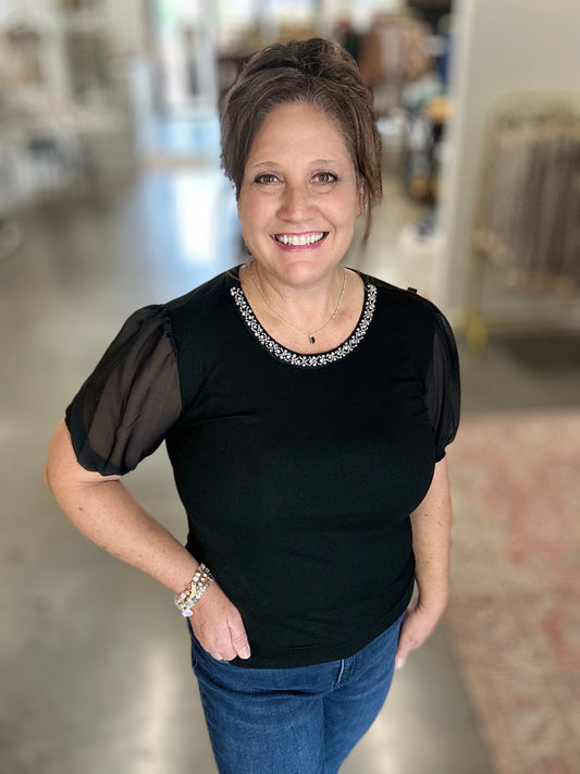 Black Jewel Neckline Top