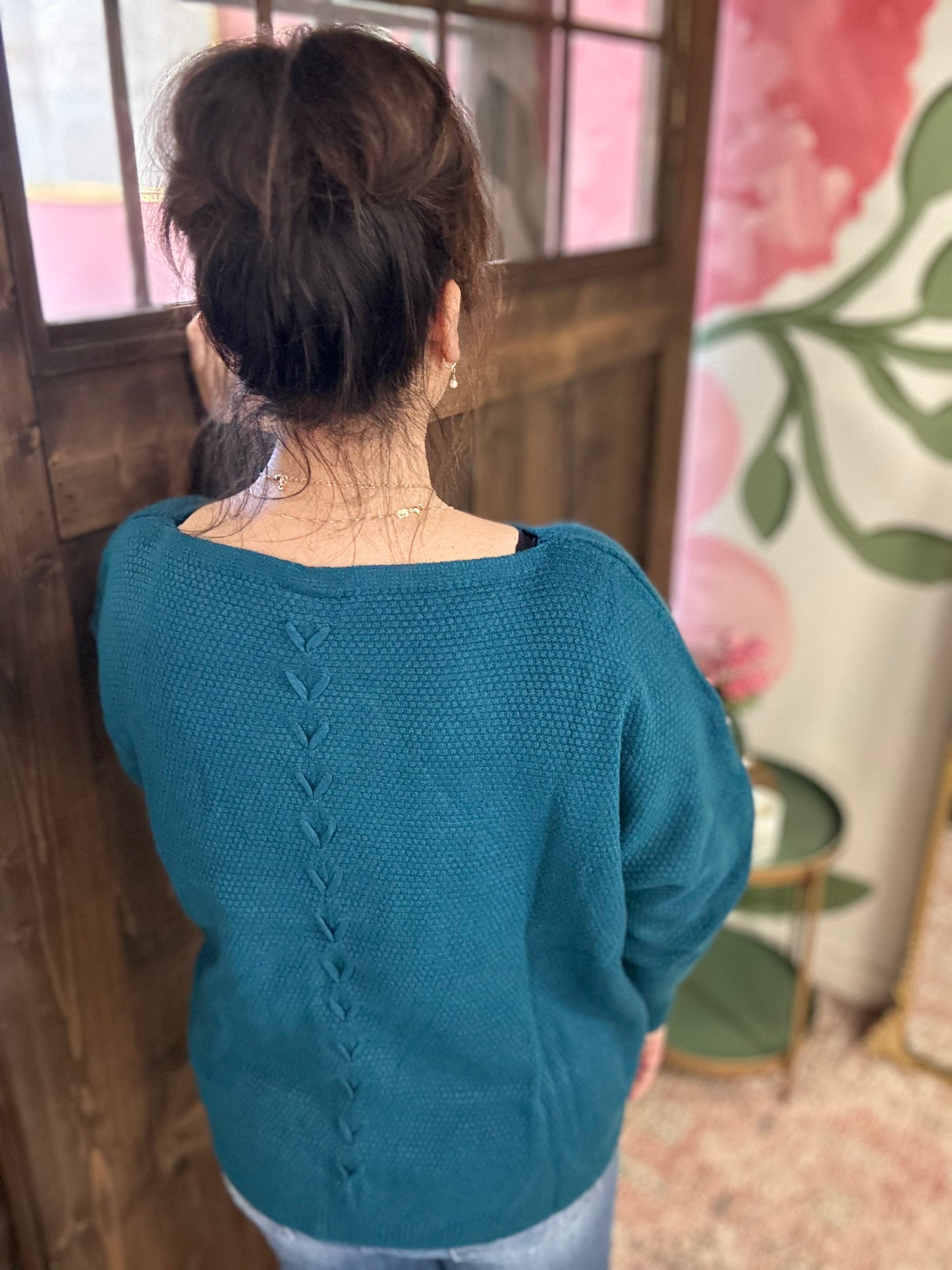 Oceanside Relaxed Ciana Sweater With Lattice Detail