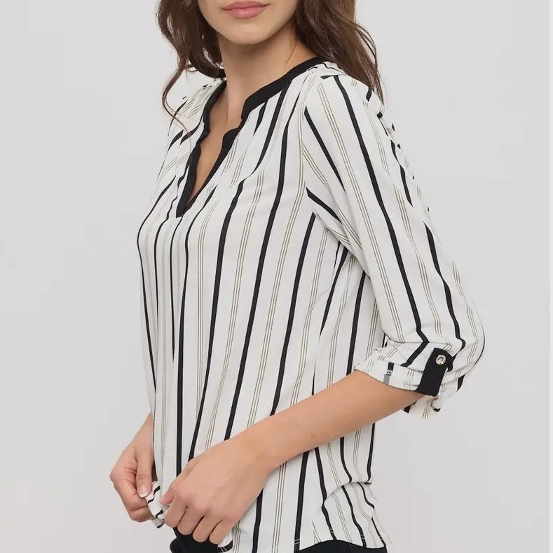 Ivory Black Stripe Half Sleeve Top