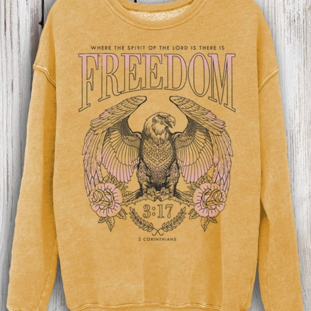 Freedom graphic mineral wash mustard sweatshirt 