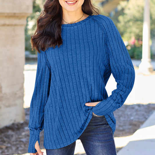 Ribbed Long Sleeve Knit Top