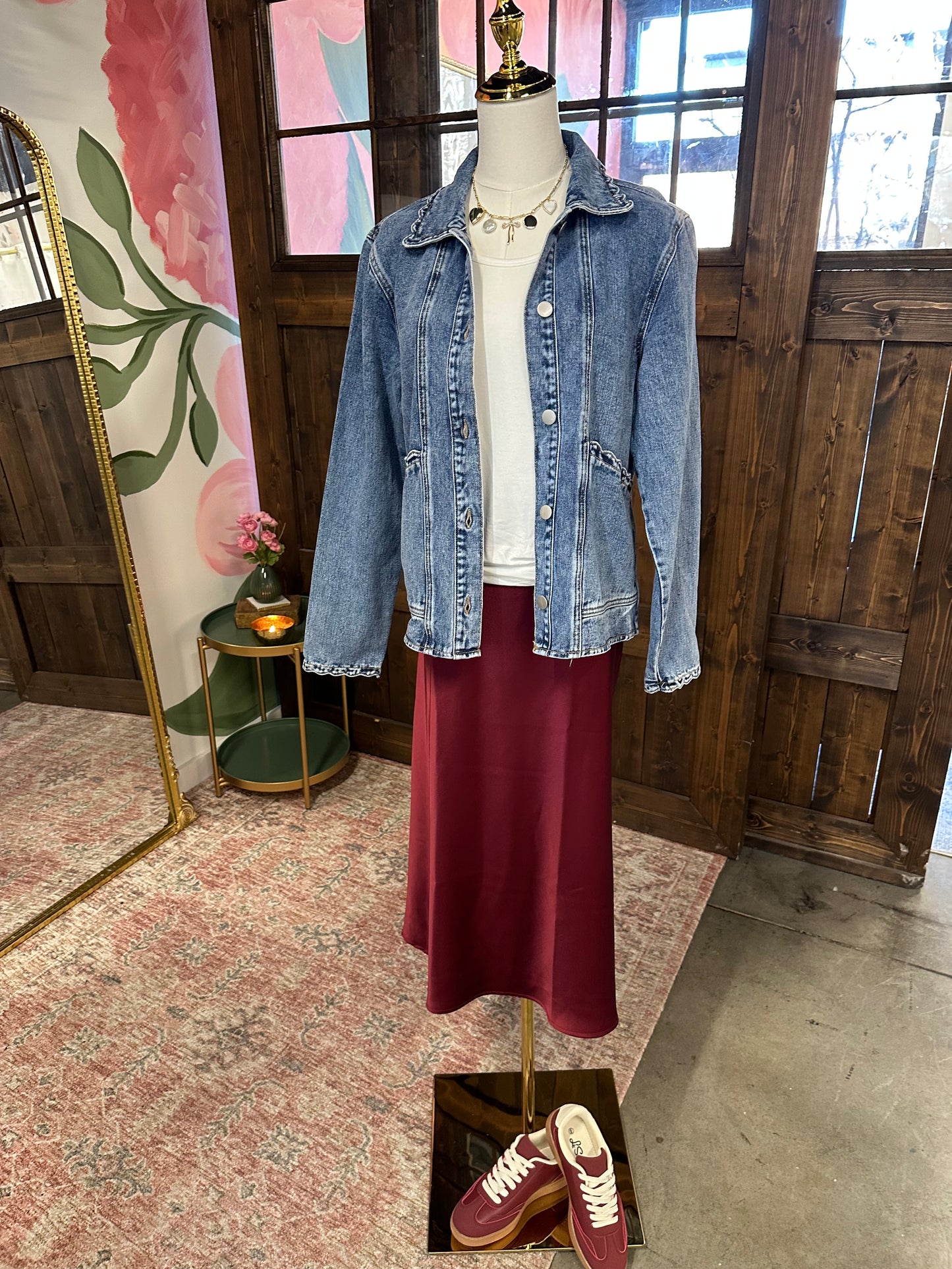 Dark Wash Scallop Trim Jean Jacket