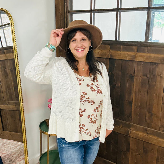 Pointelle Peplum Cardigan - Ivory