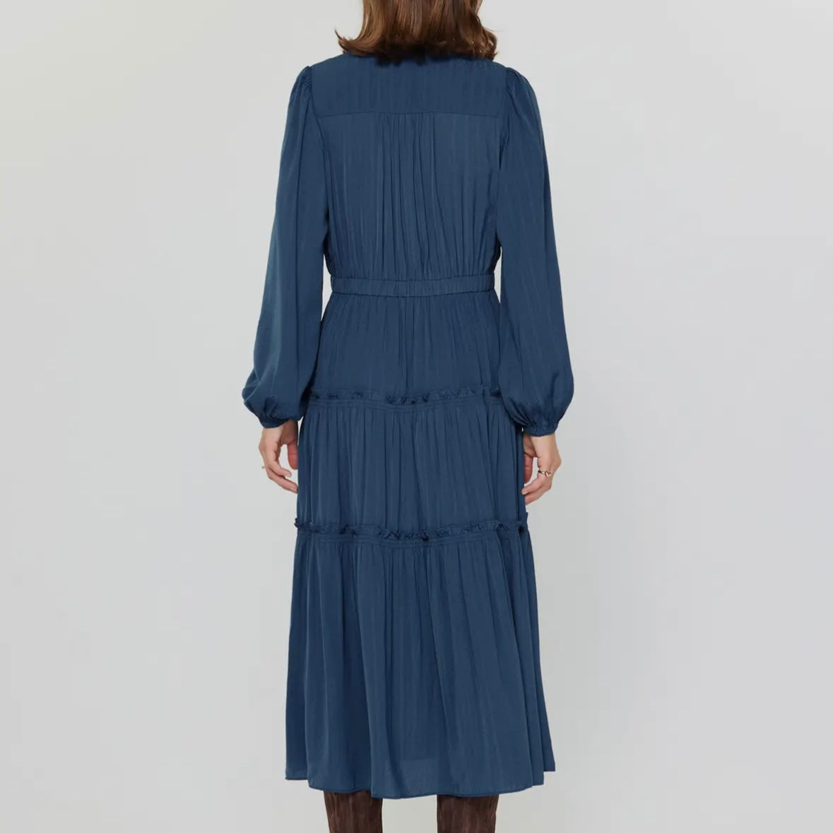 Navy Long Sleeve Midi Dress