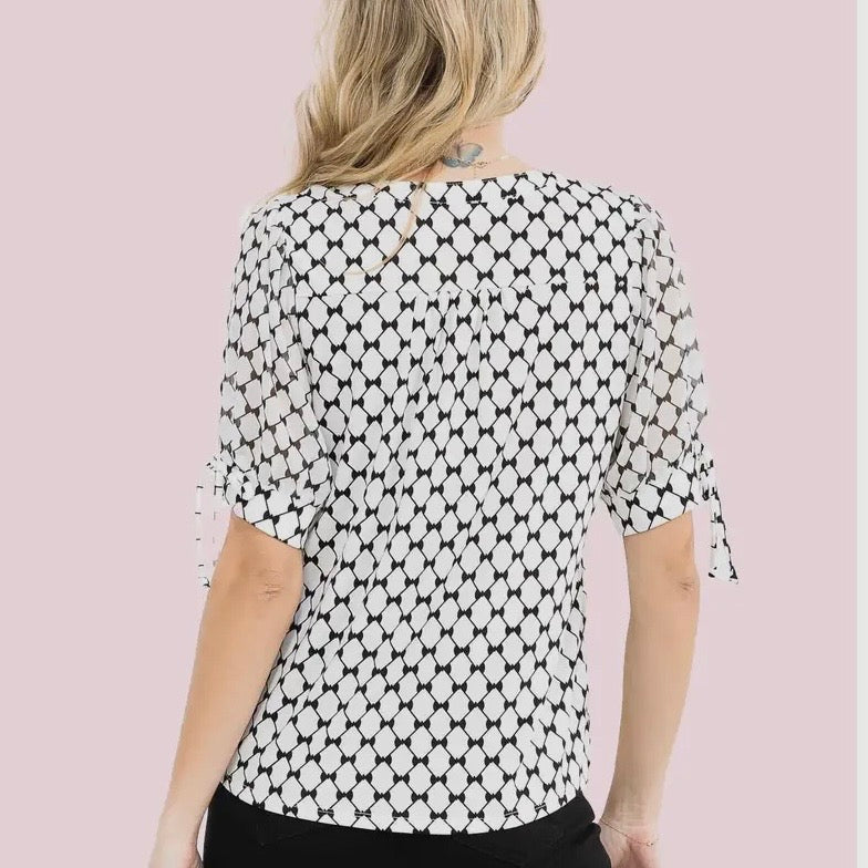 Ivory Black Bow Print Top
