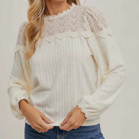 Ivory Lace Trim Blouse