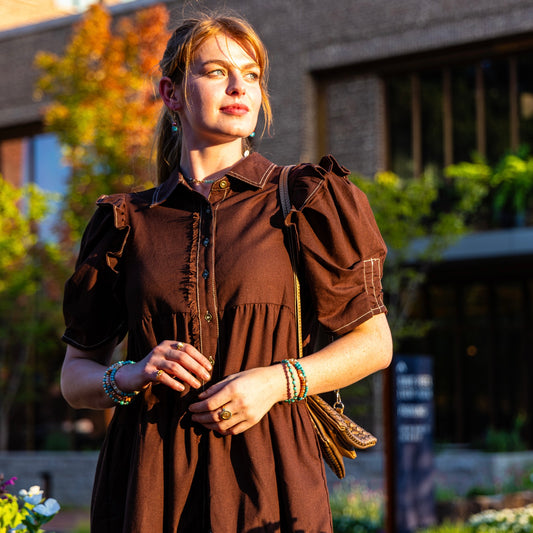 Brown Linen Button Up Shirt Dress