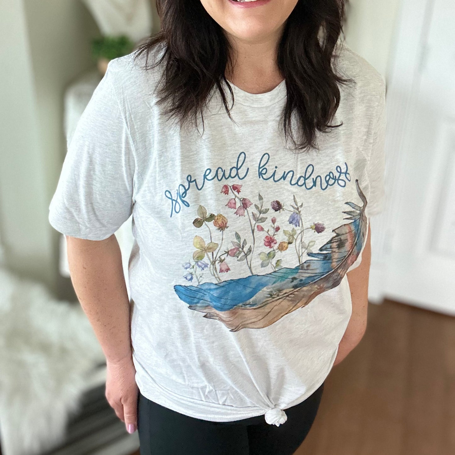 spread kindness floral feather graphic t-shirt