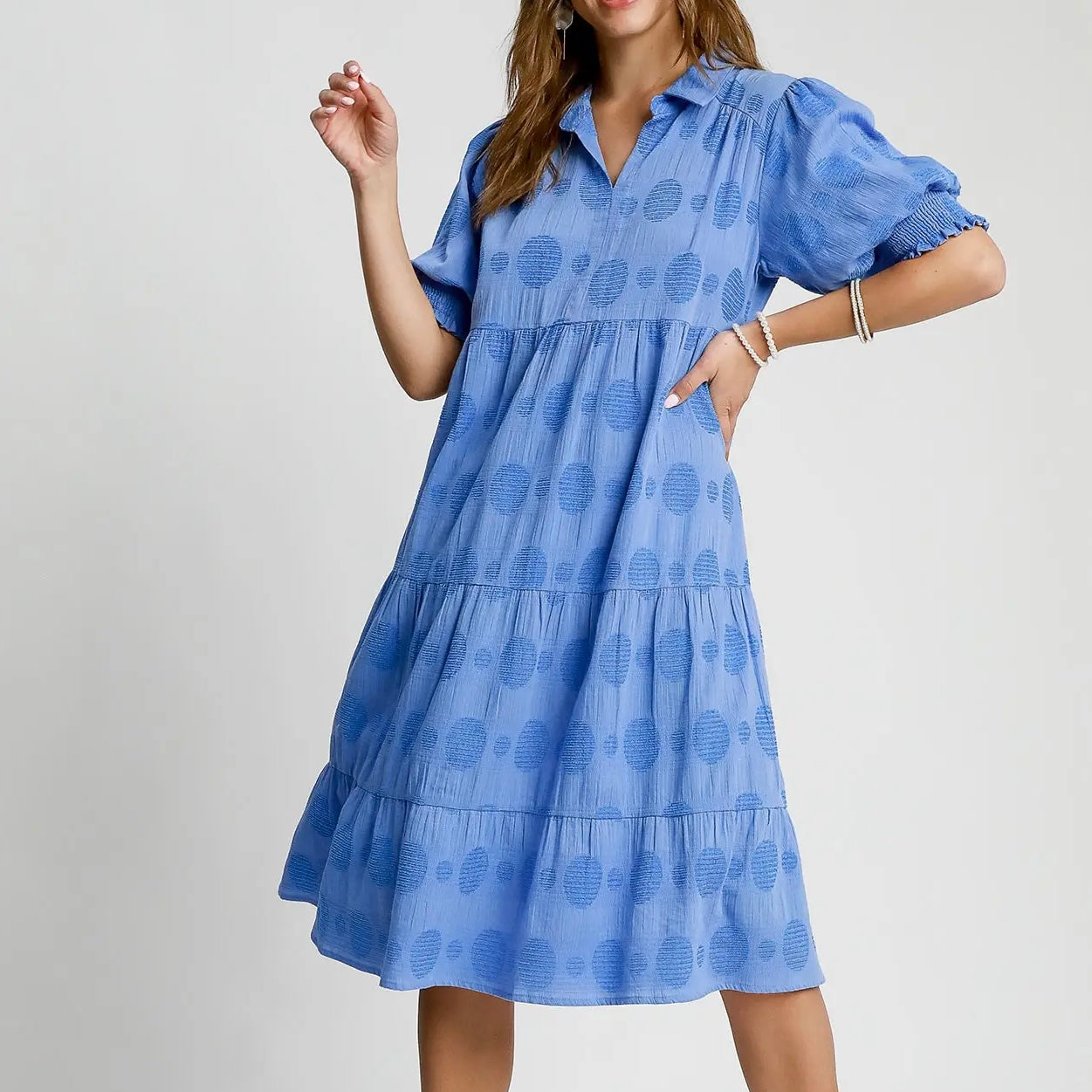 Ocean Blue Swiss Dot Jacquard Maxi Dress