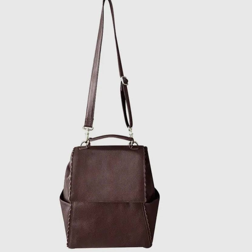 Milano Top Grain Cowhide Leather Scallop Trim Back Pack
