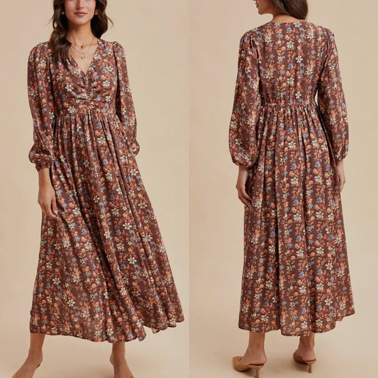 Mocha Floral Maxi Dress