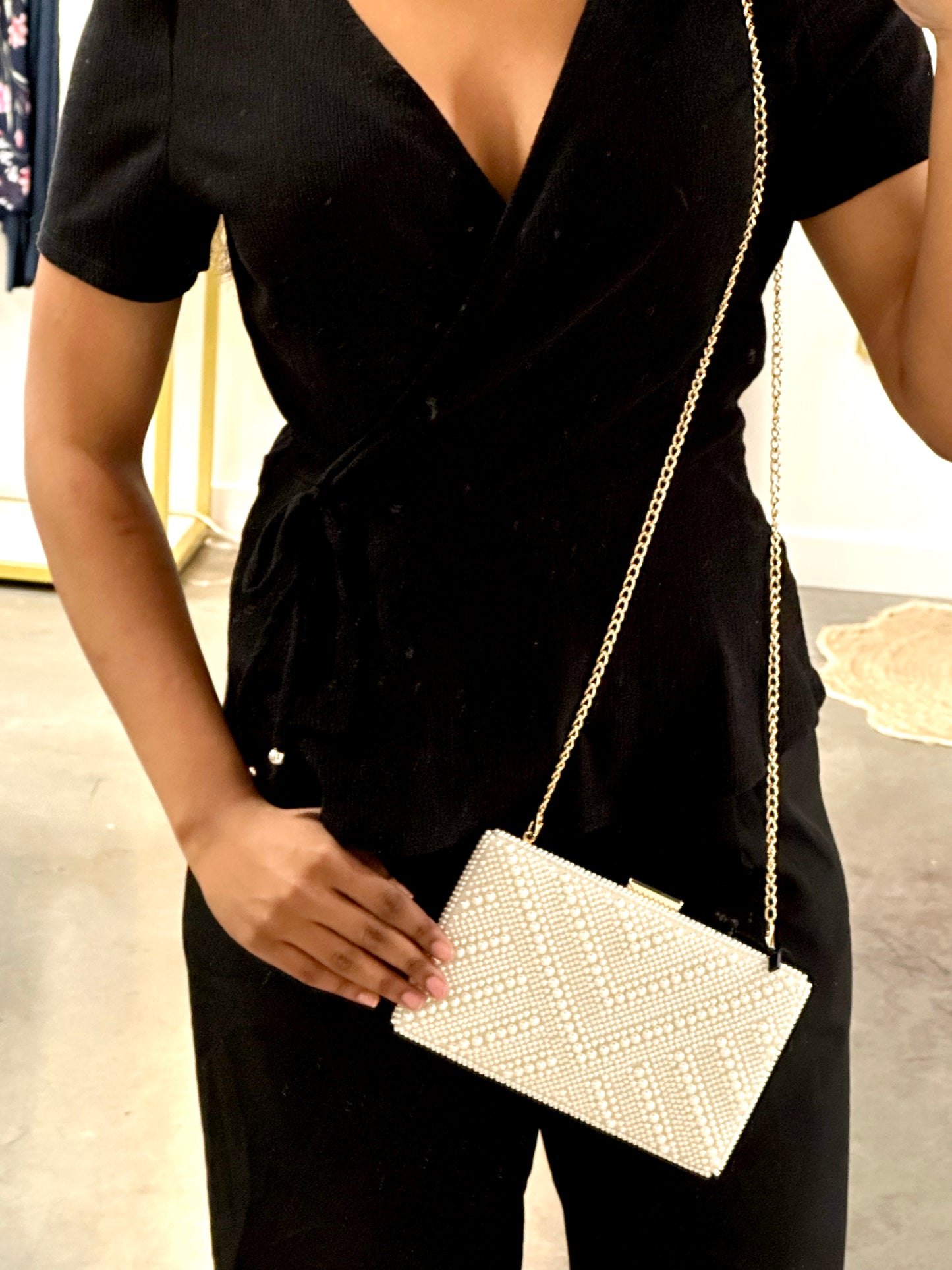 White Penelope Pearl Clutch
