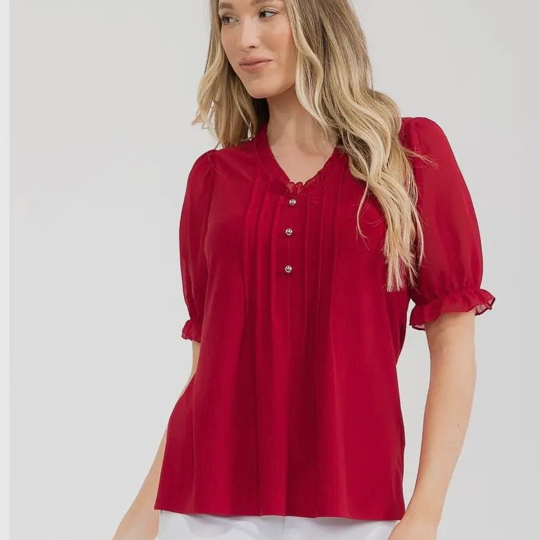 Red Ruffle Sleeve Top