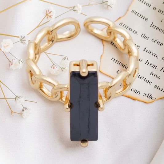 Annabella Black Baguette Curb Band Ring