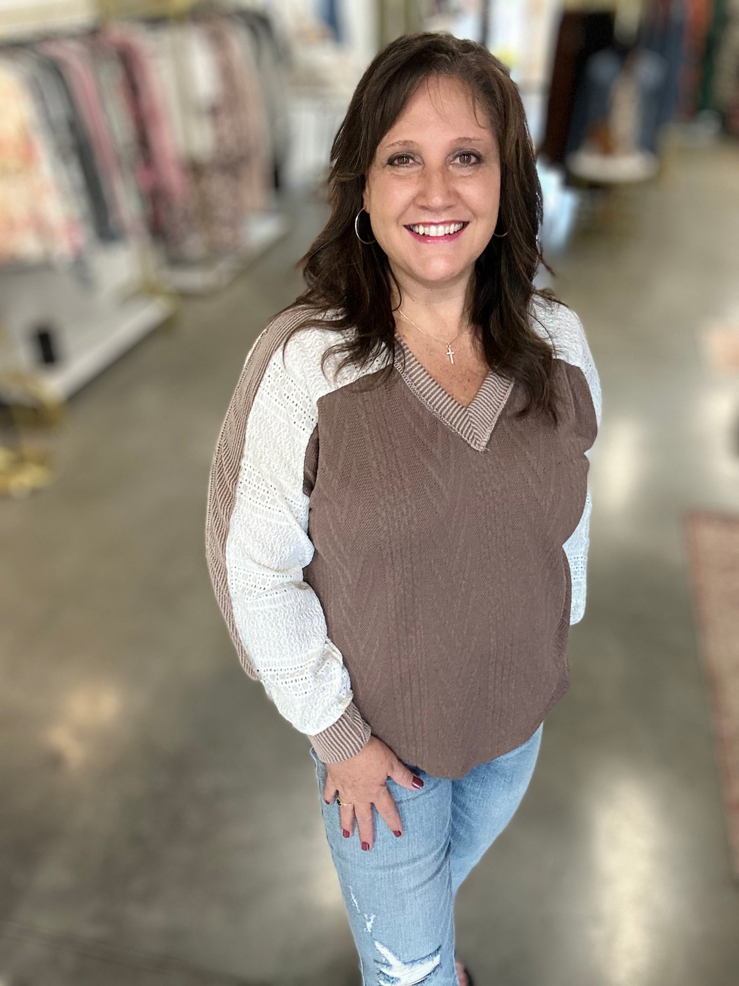 Grace In Layers Cable Knit Top - Mushroom