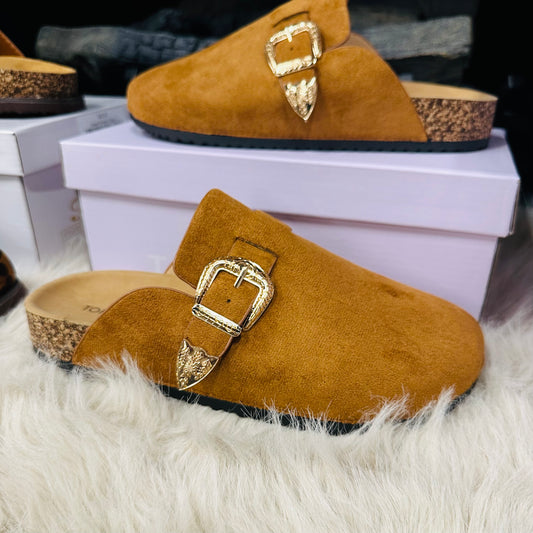 Western Buckle Tan Clogs