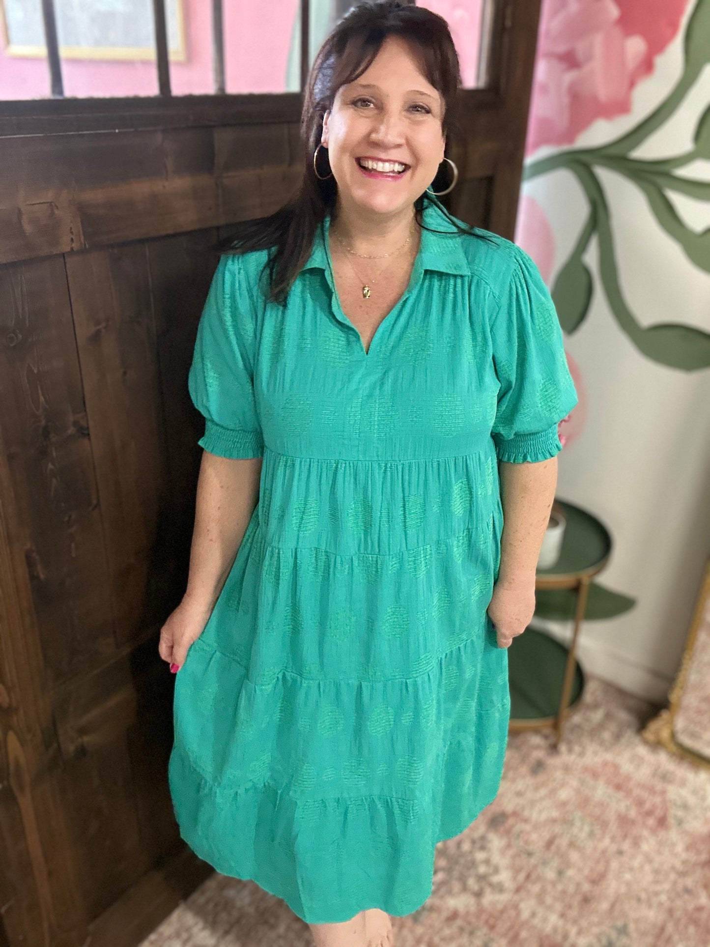 Jade Green Swiss Dot Jacquard Plus Maxi Dress