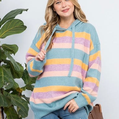 Plus Stripe Pullover Hoodie Sweater