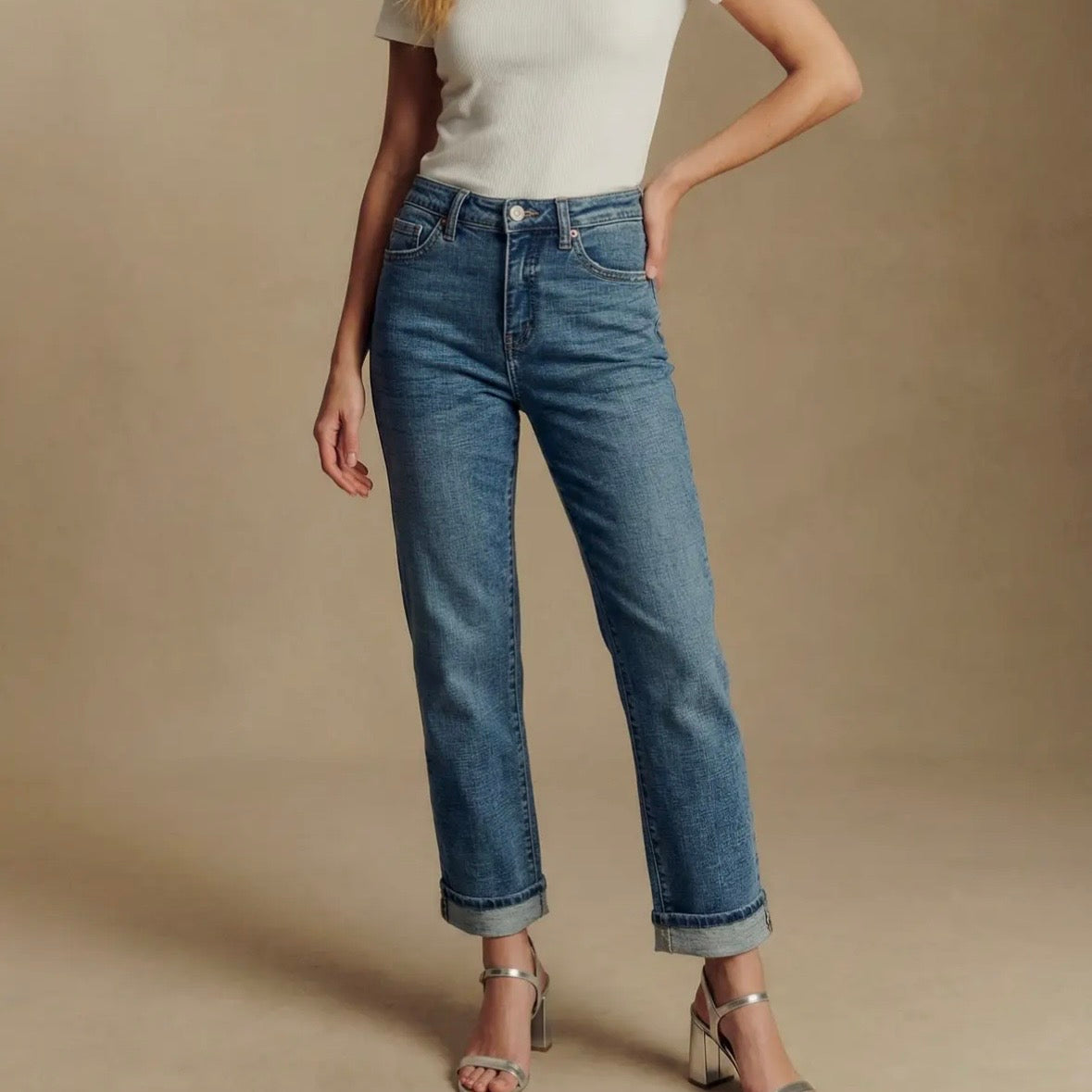 Tummy Control High Rise Slim Straight Jeans