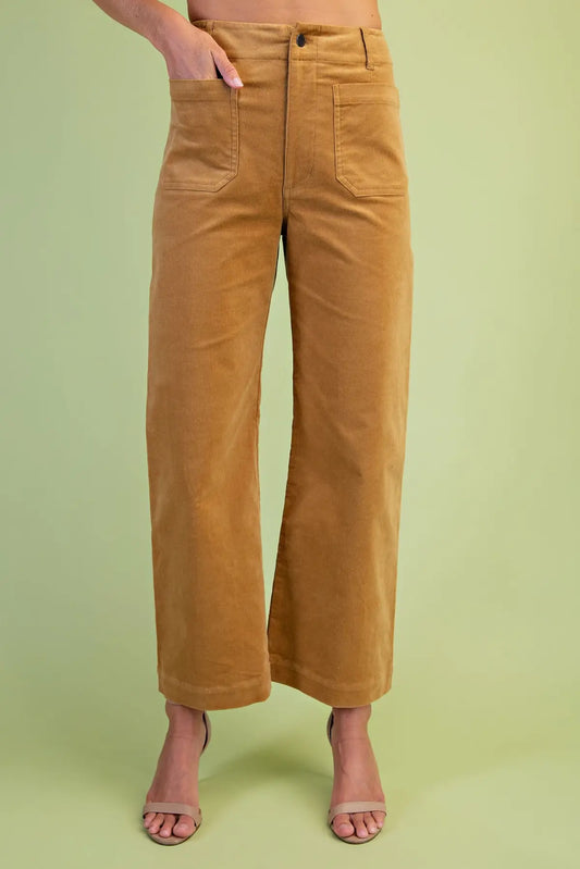 Caramel Ankle Cropped Stitch Corduroy Pants