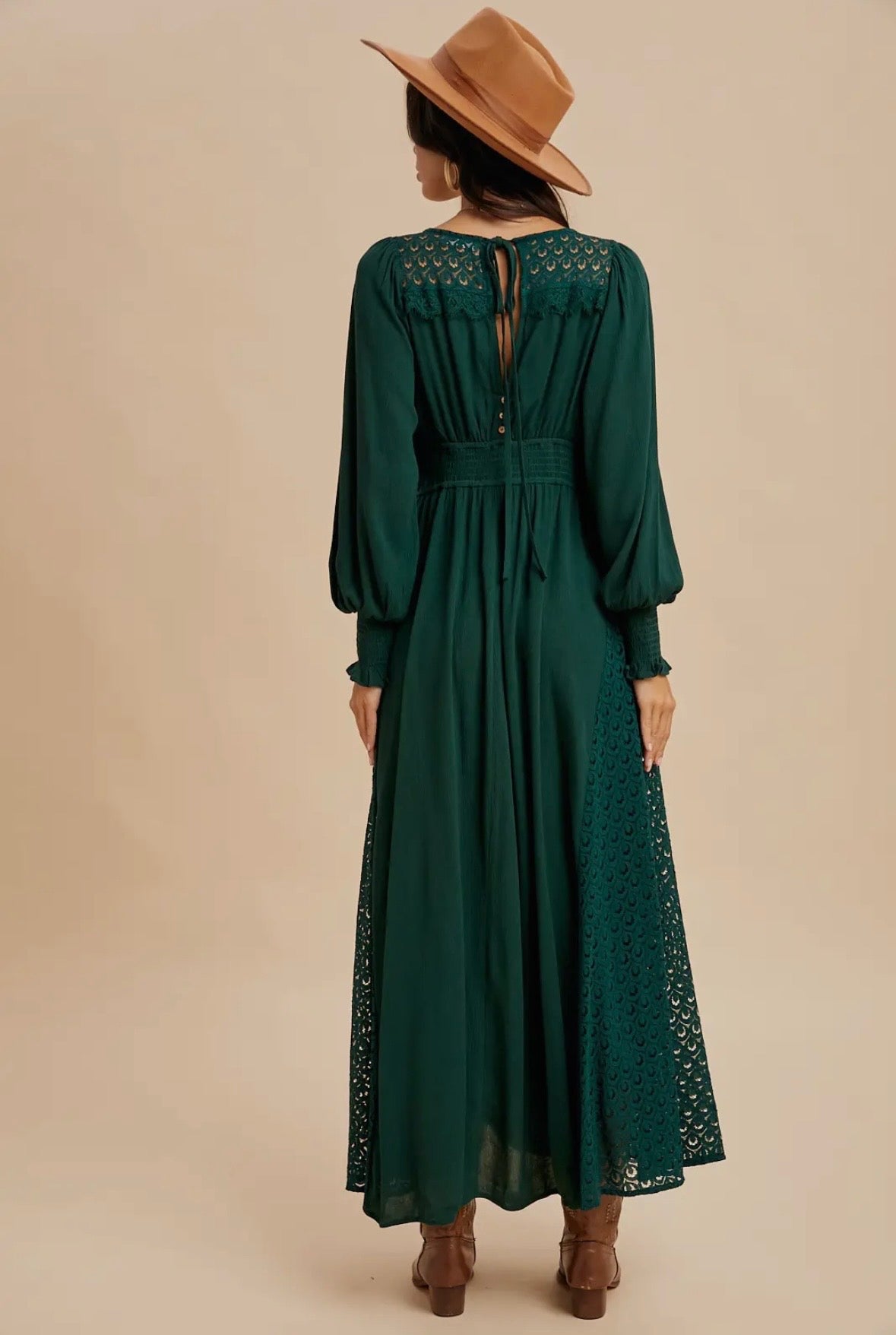 Emerald Lace Panel Maxi Dress
