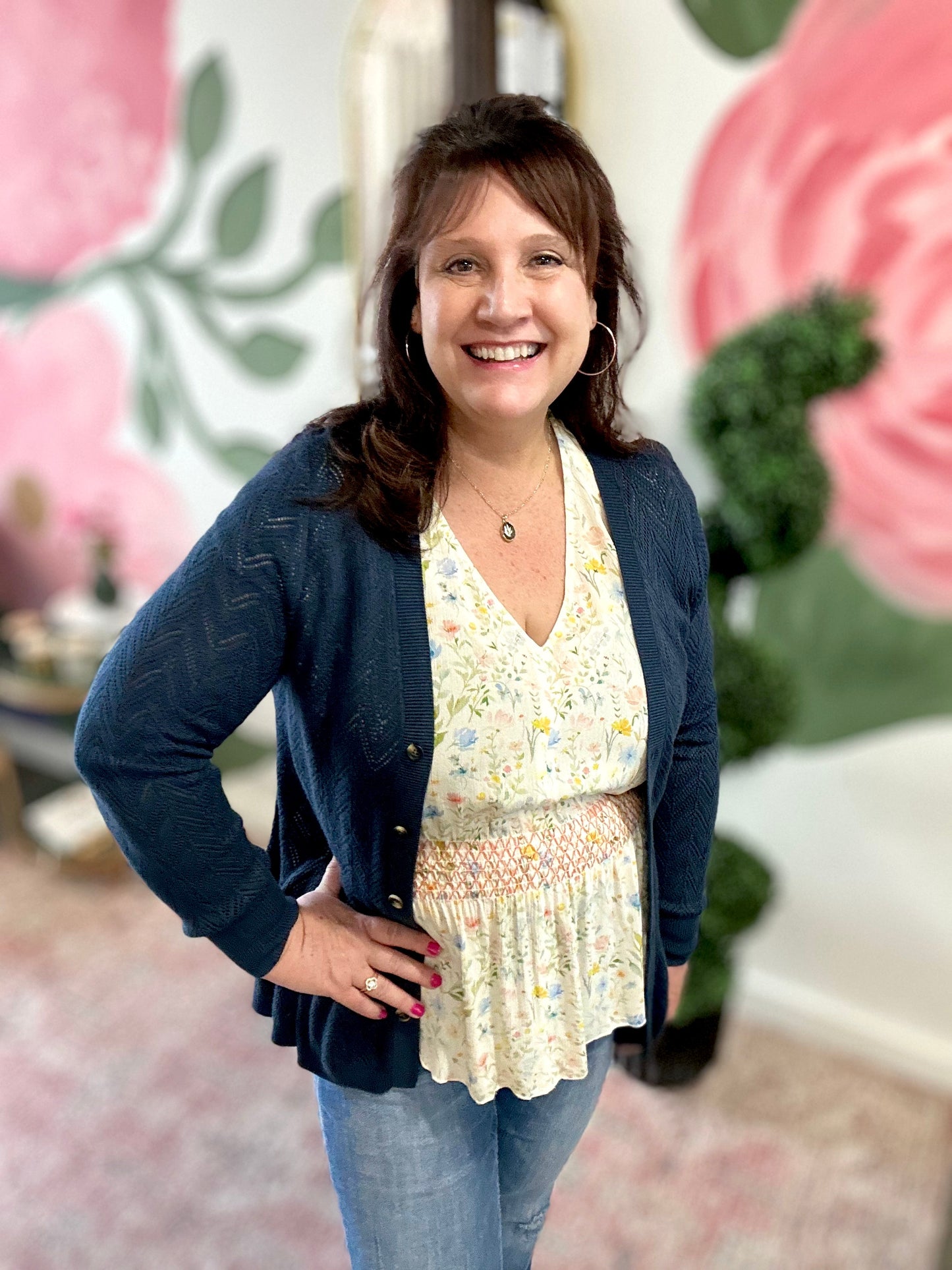 Watercolor Floral Flutter Sleeve Top