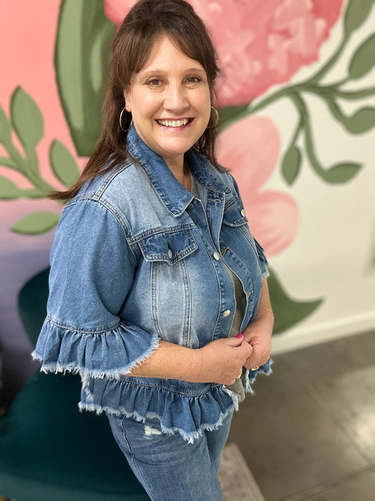 Bella Emilia Ruffle Hem Denim Jacket