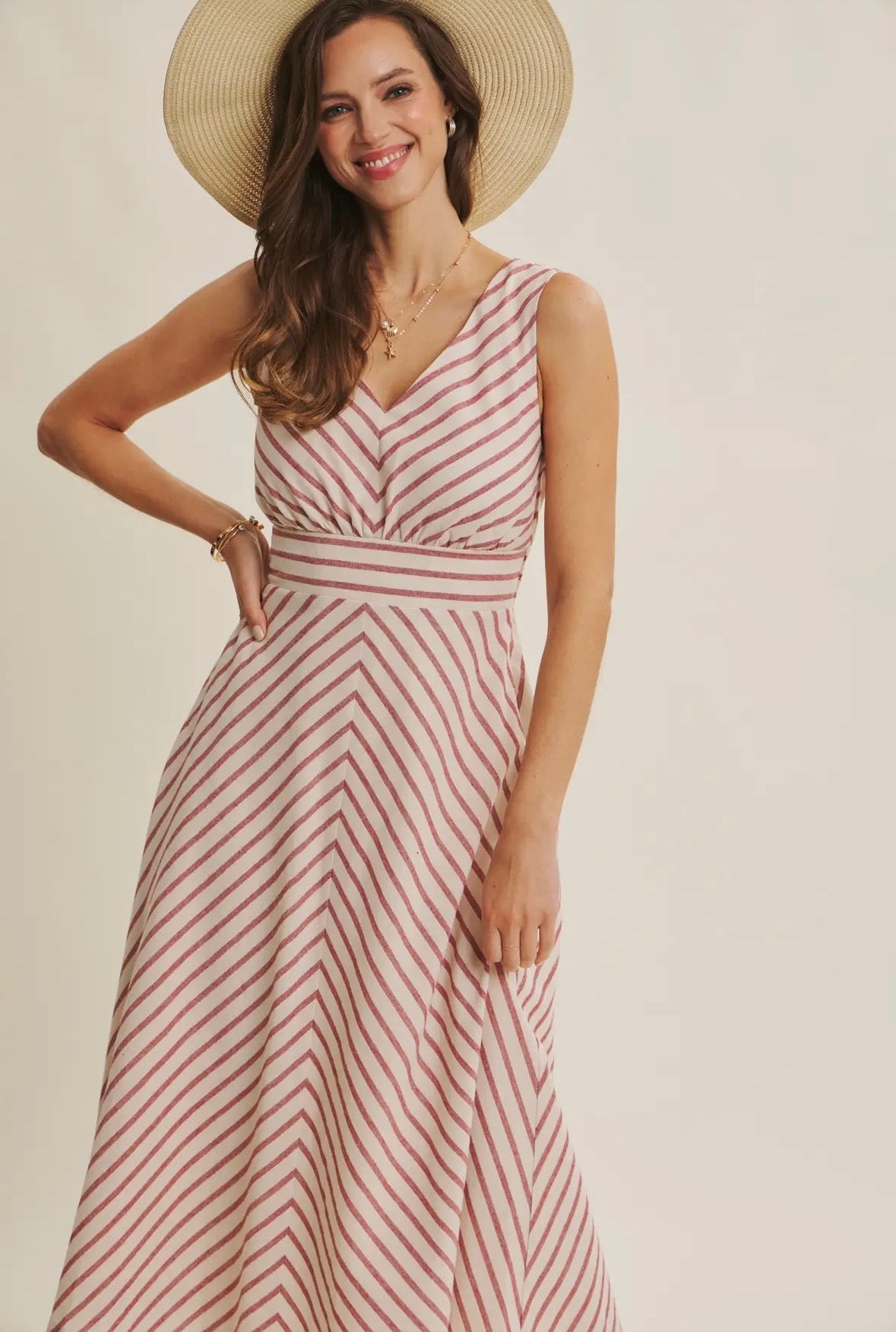 Red Stripe Fit And Flare Midi Dress