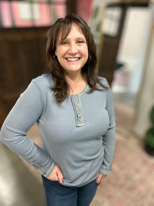 Vintage Thermal Knit Top - Denim