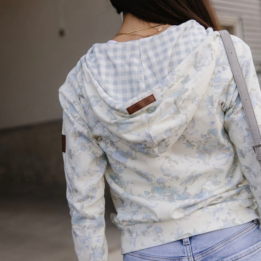 Ampersand Avenue FullZip Sweatshirt Blue Ribbon Blooms