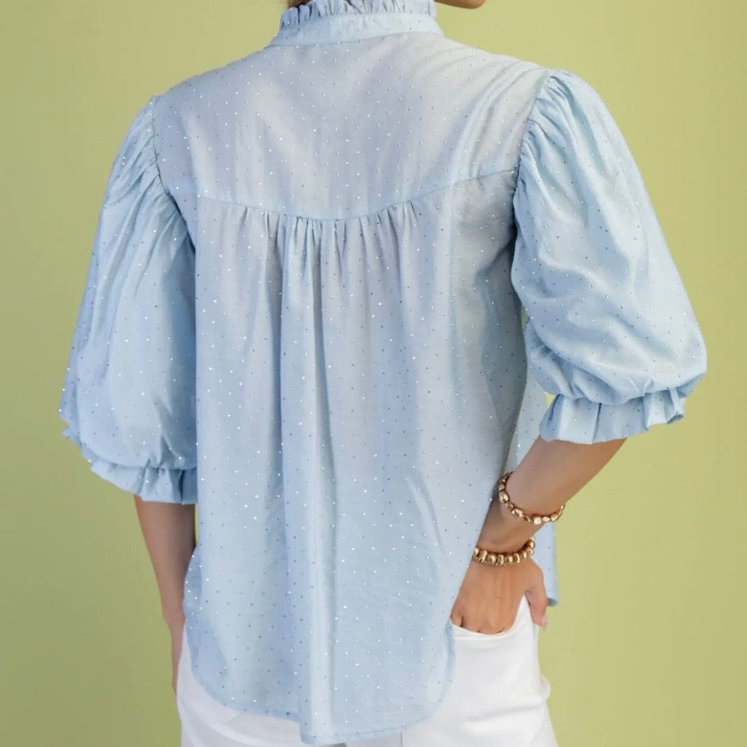 LT Blue Rhinestone Blouse