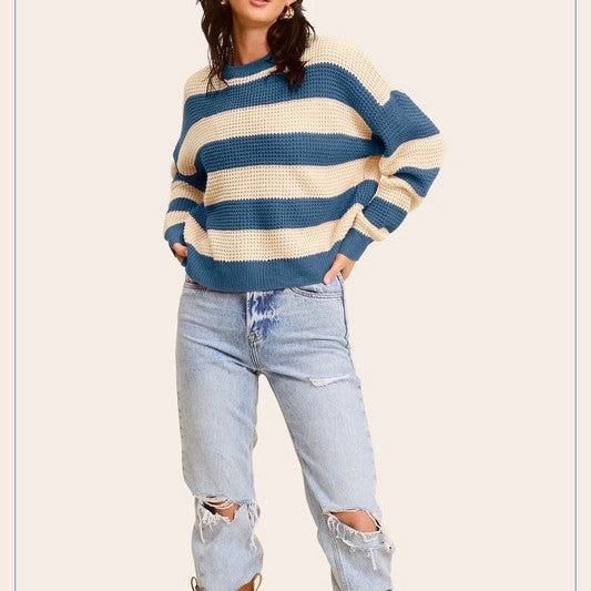 denim stripe loose fit sweater