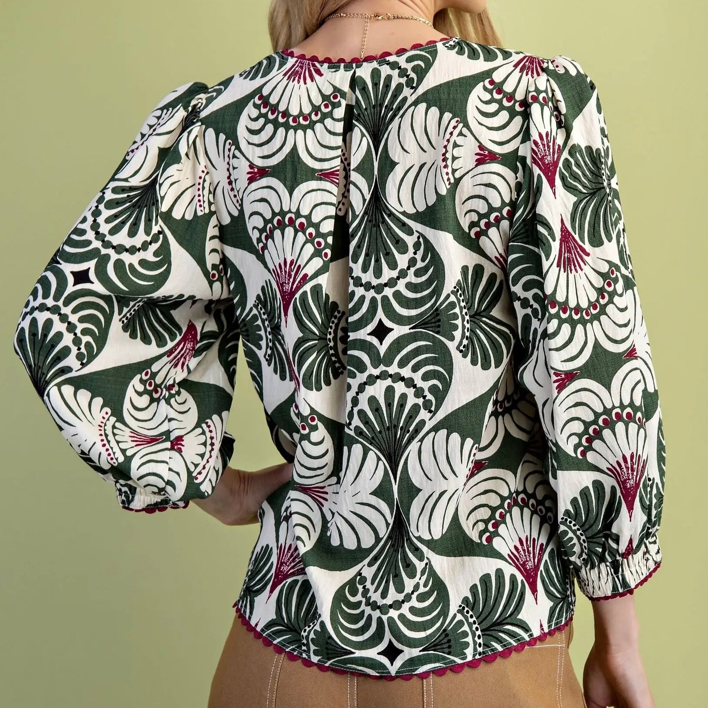 Green Mix V-Neck Blouse