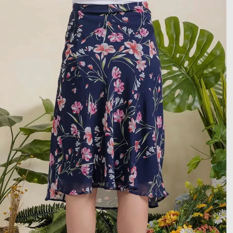 Navy Floral Midi Skirt