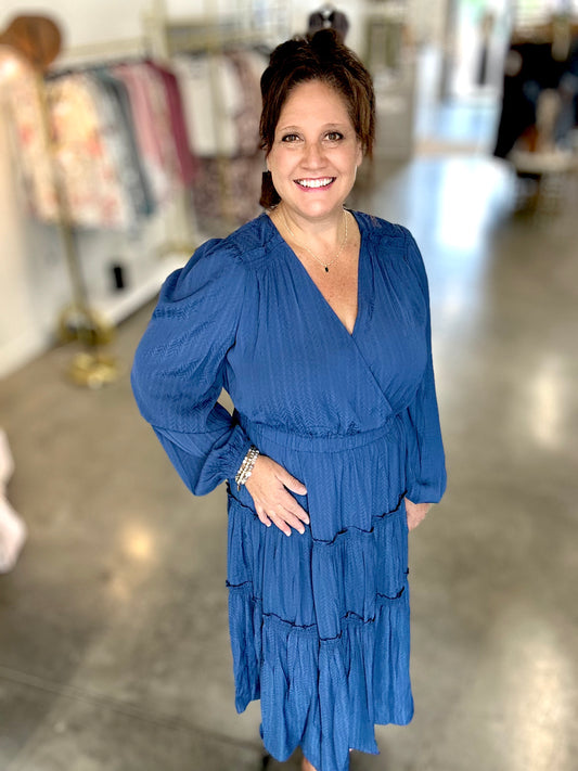 Navy Long Sleeve Midi Dress