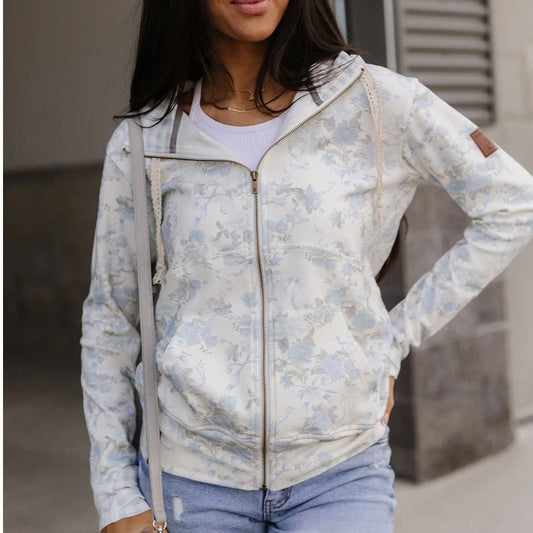 Ampersand Avenue FullZip Sweatshirt Blue Ribbon Blooms