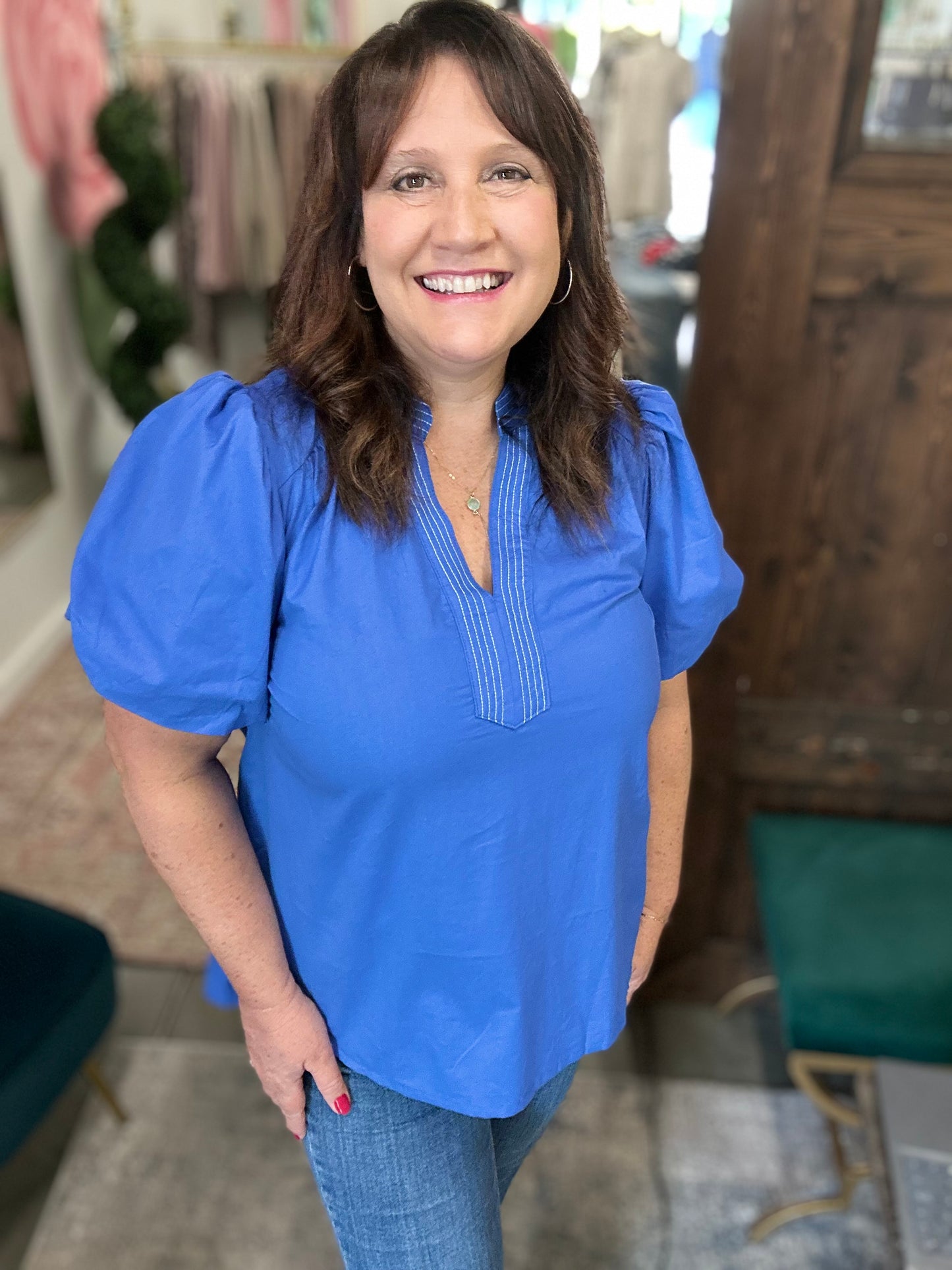 Blue Puff Sleeve Top