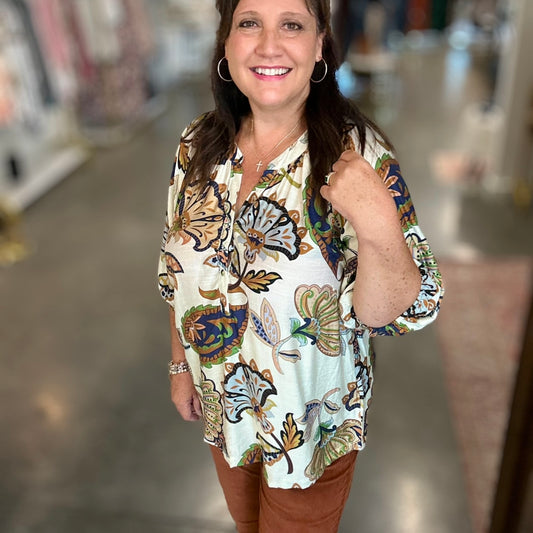 Cream Boho Paisley Blouse