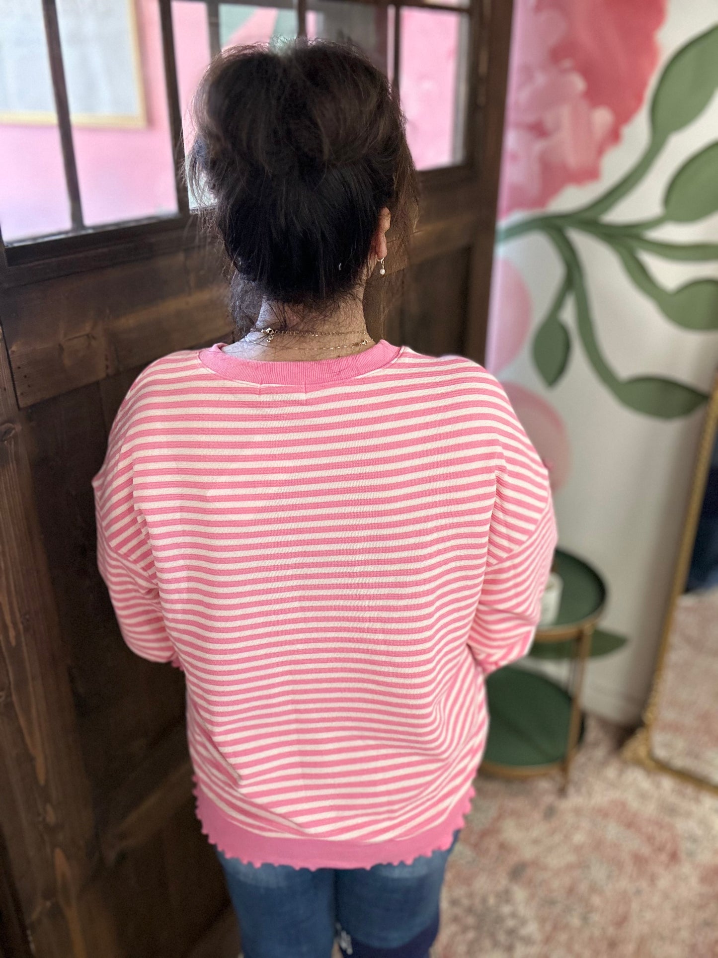 Pink Stripe Drop Shoulder Top
