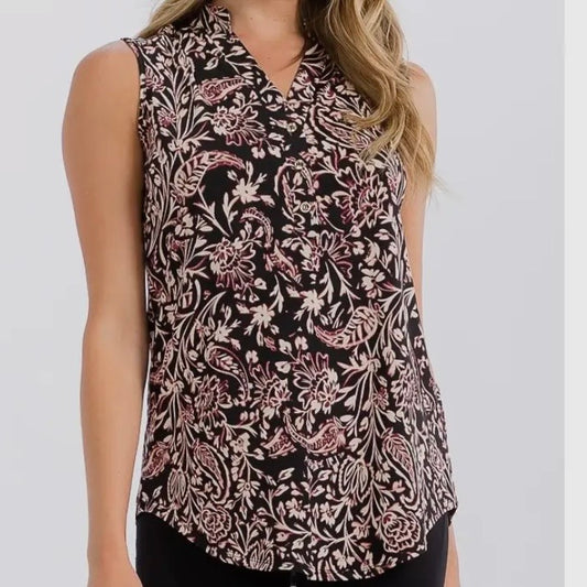 Black Floral Sleeveless Top