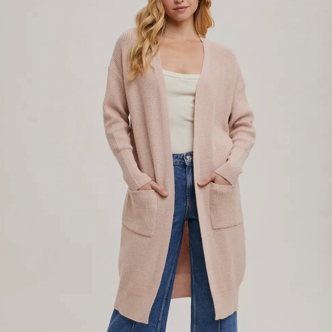 Blush cardigan with patch pockets